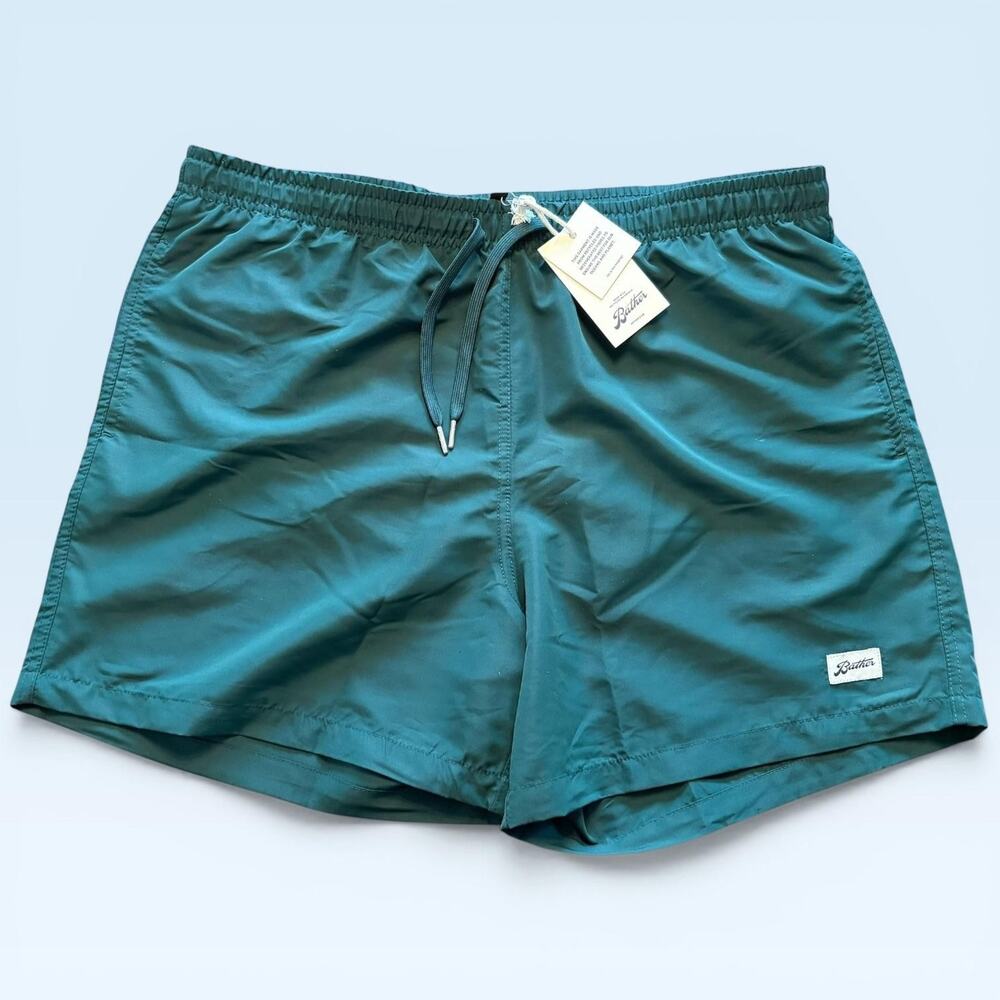 Bather Swim Trunks Mens XL Green Solid Drawstring Mesh Lined Recycled Quick Dry